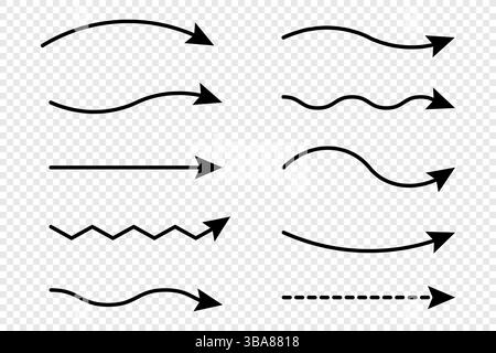 Waving arrows shape set. Set simple flat arrows isolated Stock Vector