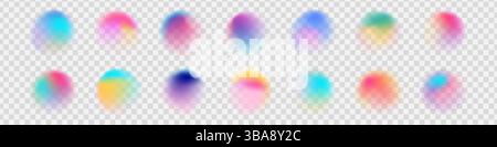 Set of colorful watercolor translucent gradient samples, Smooth gradient glowing neon paint spots, Vector illustration Stock Vector