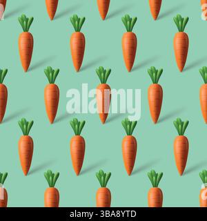 Vector Seamless Pattern With 3D Carrots. Organic Vegetable Wallpaper for Healthy Food Design, Farm Produce, Vegan Decor, Agriculture Background Stock Vector