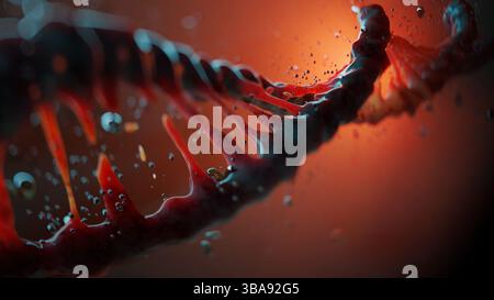 3D scientific rendering of DNA helix with molecular activity, depicting life evolution and genetic information encoding. Stock Photo