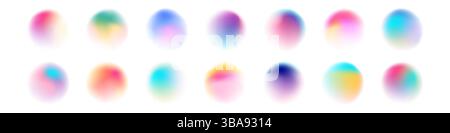 Set of colorful watercolor translucent gradient samples, Smooth gradient glowing neon paint spots, Vector illustration Stock Vector