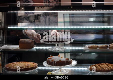 Cake Display in Italian pastry shop Stock Photo