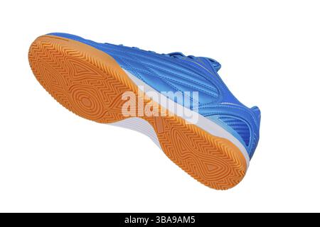 Blue leather sneaker with polyurethane sole on a white background Stock Photo