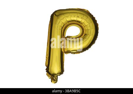 Gold inflatable letters P against a white background Stock Photo