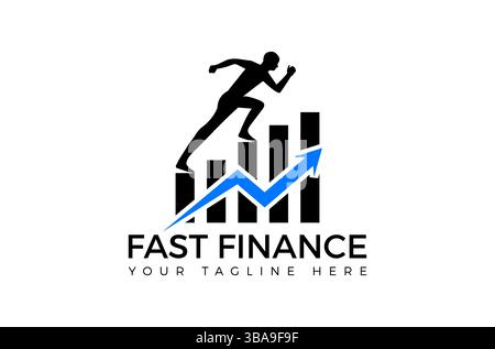 Fast Finance Logo Design, fast forward financial chart and graph market, fund rising fast growing business, businessman progress on the top up Vector Stock Vector
