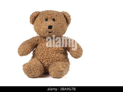 Toy fluffy vintage bear on a white background. Brown teddy bear insulated Stock Photo