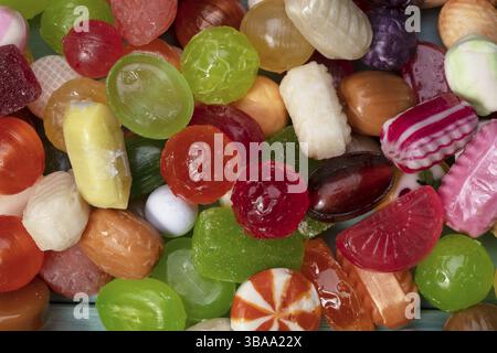 Lots of sweets Multicoloured caramel in close-up Sweets Stock Photo