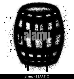 wooden barrel in urban graffiti style with black spray paint. vector illustration. Stock Vector