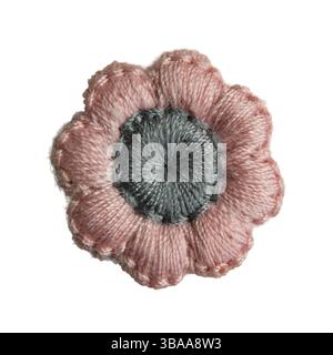 Pink flower embroidery for clothes decoration on white background with clipping path Stock Photo