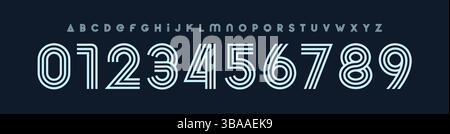 Outline deco typography, striped monoline font, modern linear alphabet, retro logo typeface, geometric artstyle numbers, boutique fashion branding Stock Vector