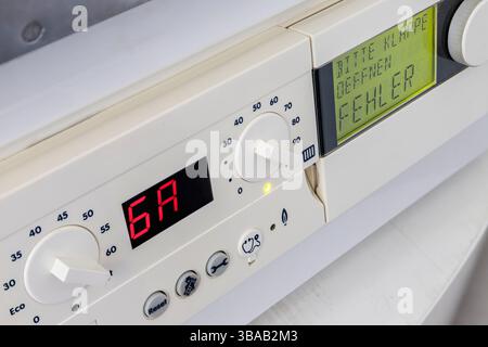 German error message on the control unit of a condensing gas boiler Stock Photo