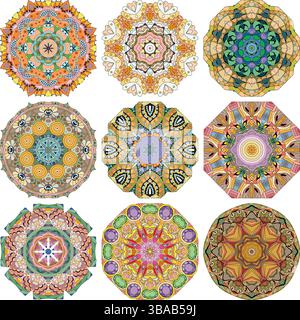 Set of nine vintage geometric circular elements. Vector gold monogram ...
