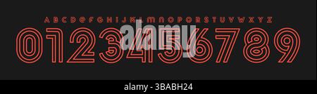 Modern striped typography, neon monoline font, retro deco alphabet, luxury outline typeface, elegant logo numbers, tech-inspired fashion letters Stock Vector
