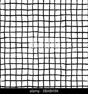 Seamless checker pattern with hand drawn black lines on white background. Rough grid texture and square plaid layout in vector style. Abstract print Stock Vector
