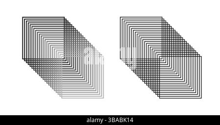 3D wireframe grayscale blend square tunnel, geometric design. Abstract perspective grid. Vector template illustration. Stock Vector