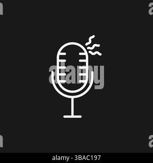 Microphone with Sound Waves on Black Background Audio, Recording, and Broadcast Symbol Stock Vector