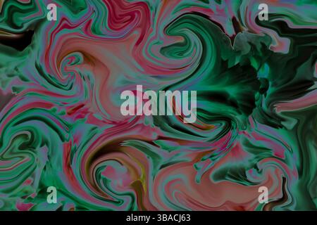 Abstract colorful swirling art with green and pink tones Stock Photo