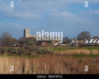 Christchurch Priory from the Stour Valley Way, Christchurch, Dorset, England, UK, March 2023 Stock Photo