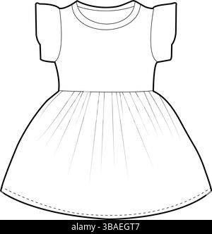 Minimalist Line Art of a Vintage Flared Dress – Front and Back View for Sewing and Fashion Design Stock Vector