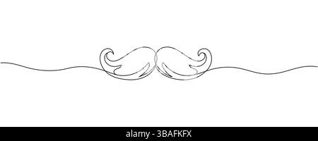 Mustache, moustache one line continuous drawing. Barber shop and hairdresser tools continuous one line illustration. Vector linear illustration. Edita Stock Vector