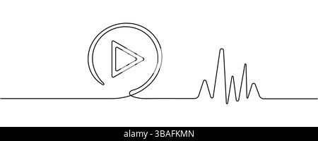 Play, multimedia sign line continuous drawing vector. One line Play, multimedia vector background. Play, multimedia icon. Continuous outline of Play, Stock Vector