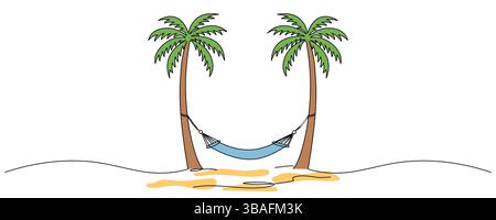 Coconut tree and hammock vector. Summer element. Hello summer concept. Cartoon flat vector isolated on white background. Stock Vector