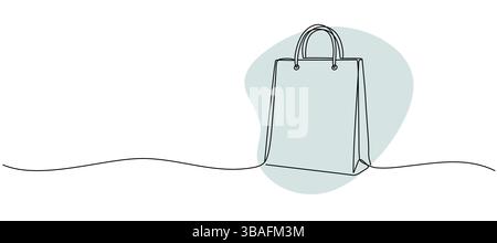 Continuous one line drawing of shopping bag. One line drawing illustration of paper bag. Reusable bag concept single line. Editable outline Stock Vector