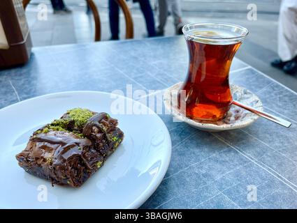 traditional tea and baklava, Istanbul, Turkey Stock Photo