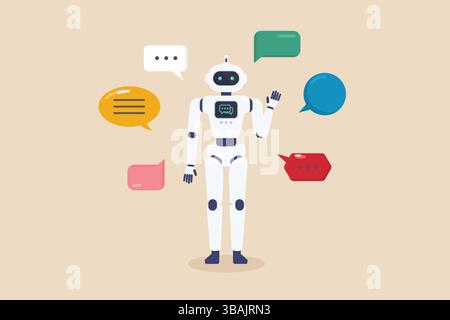 Answer questions with ai robot artificial intelligence. Cyborg Technology. Vector Illustration. Stock Vector