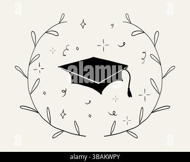 Graduation hat doodle line. University Cap of graduate and certificate degree hand drawn outline. Graduation hats sketch . Vector illustration Stock Vector