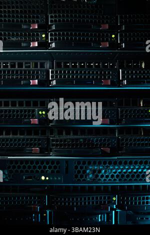Rows of High-Tech Computer Servers in Data Center Stock Photo