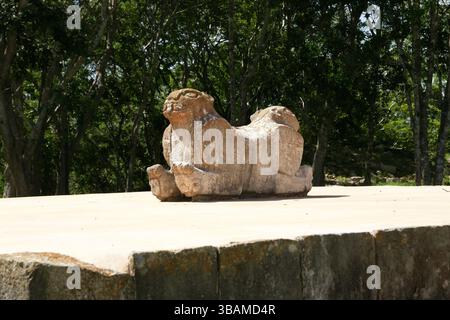 Mexico. Yucatan. Uxmal. The Jaguar throne in front of the Governors Palace. Stock Photo