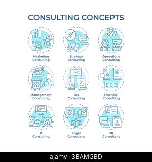 Consulting soft blue concept icons Stock Vector