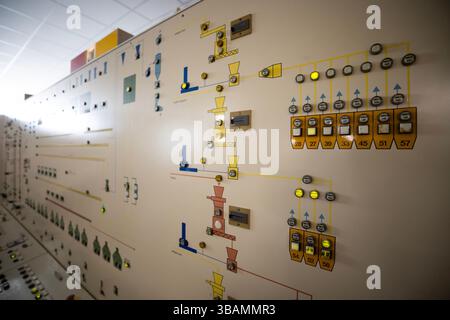Industrial control panel with different buttons. Stock Photo