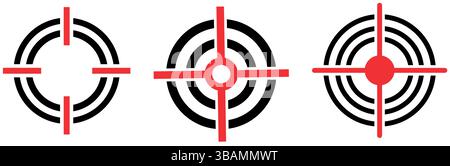 Set of red and black target symbols in concentric circles showing aim, accuracy and focus in minimal graphic style Stock Vector