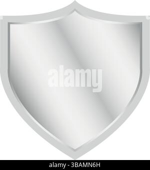 Shiny silver metallic shield icon with a blank surface, symbolizing protection, defense and security in a modern graphic design Stock Vector