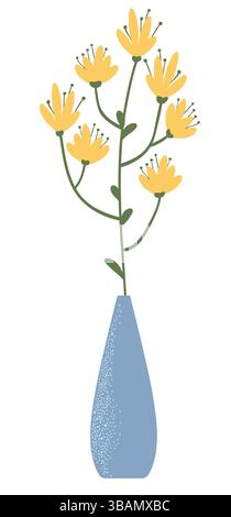 Bouquet of different spring and summer flowers in vase. Isolated vector illustration on white Stock Vector