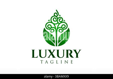Artistic Tree with Leaf in a Water Drop Logo, water tree logo, tree leaf logo, water droplet logo, luxury tree wellness spa aesthetic health medical Stock Vector