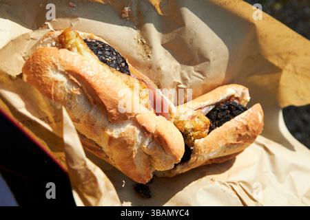 irish breakfast baguette with black pudding hash browns bacon egg newport county mayo republic of ireland Stock Photo