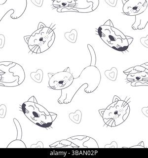 Kittens. Monochrome cute pattern in hand draw style. Pattern for textile or children. Print for design, textile Stock Vector
