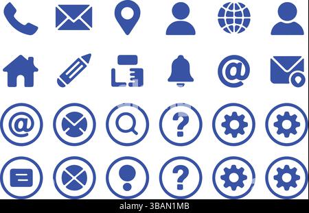 Blue Contact Information Icons Set for Web and App Stock Vector