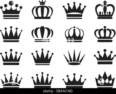Black Royal Crown Symbol Vector Icon Set Stock Vector