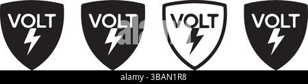 Black Volt Energy Bolt Shield Icon Set Stock Vector