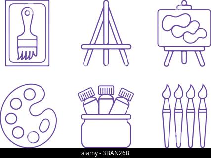 Purple Art Painting Talent Linear Vector Icons Stock Vector