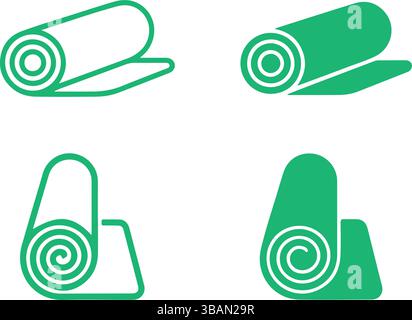 Green Rolled Yoga Mat Icon Vector Set Stock Vector