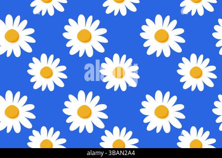 Flower Seamless Pattern with Cute Nature Wild Field Florals Isolated on Blue Background. Doodle quirky summer and spring plants. Feminine repeatable Stock Vector
