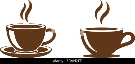 Brown Coffee Cup and Saucer Icon Set Stock Vector