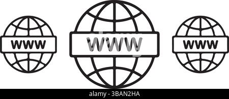 Black Outline WWW Globe Icons for Internet Stock Vector