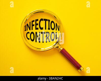Infection Control symbol. Magnifying Glass with Concept word Infection ...