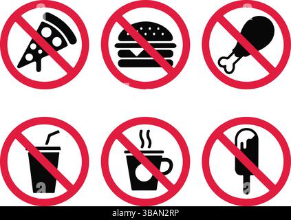 Red Circle No Food and Drink Prohibition Signs Stock Vector